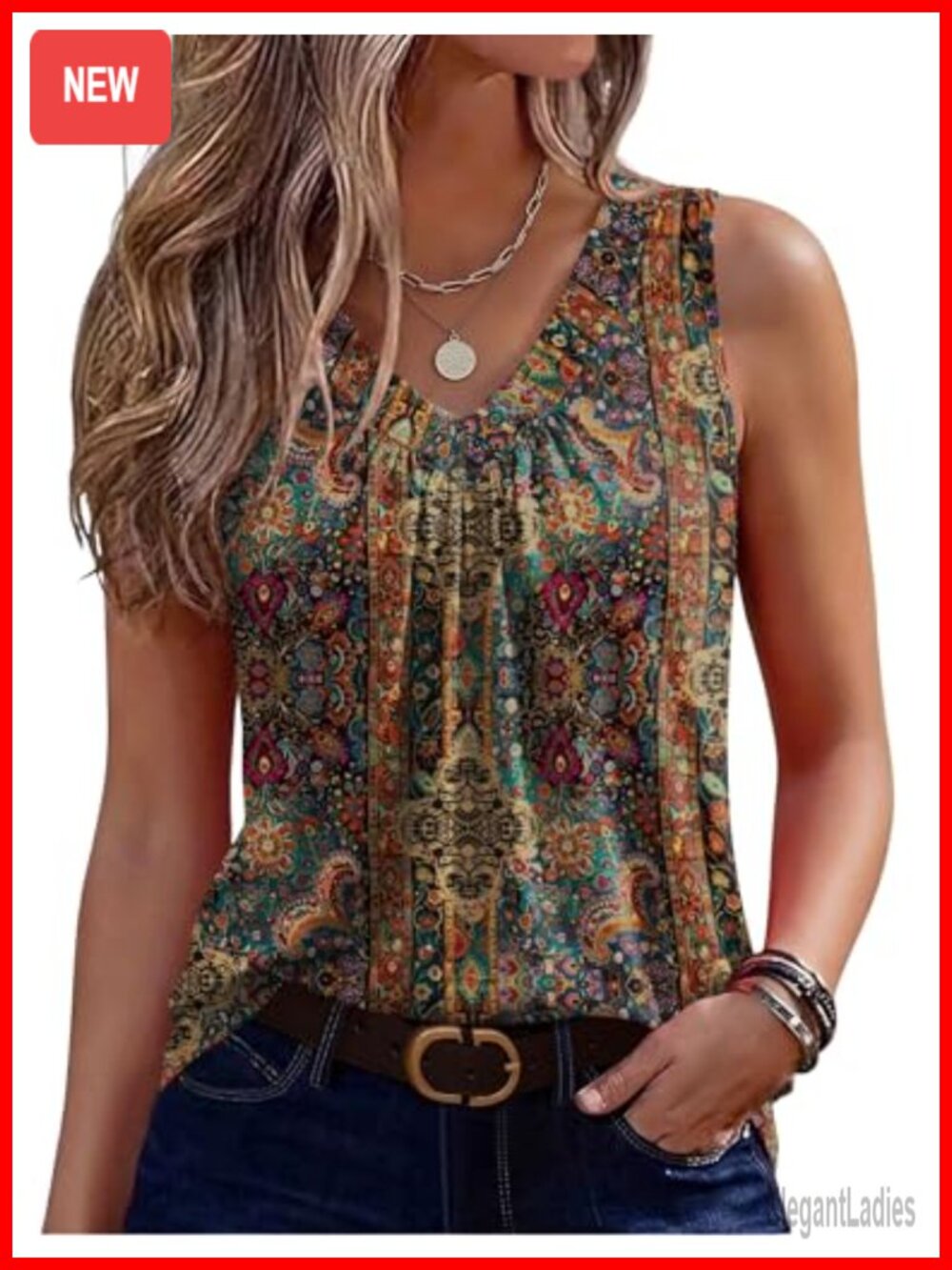 Zeagoo Womens Tank Top Sleeveless V Neck Pleated Summer Blouse
